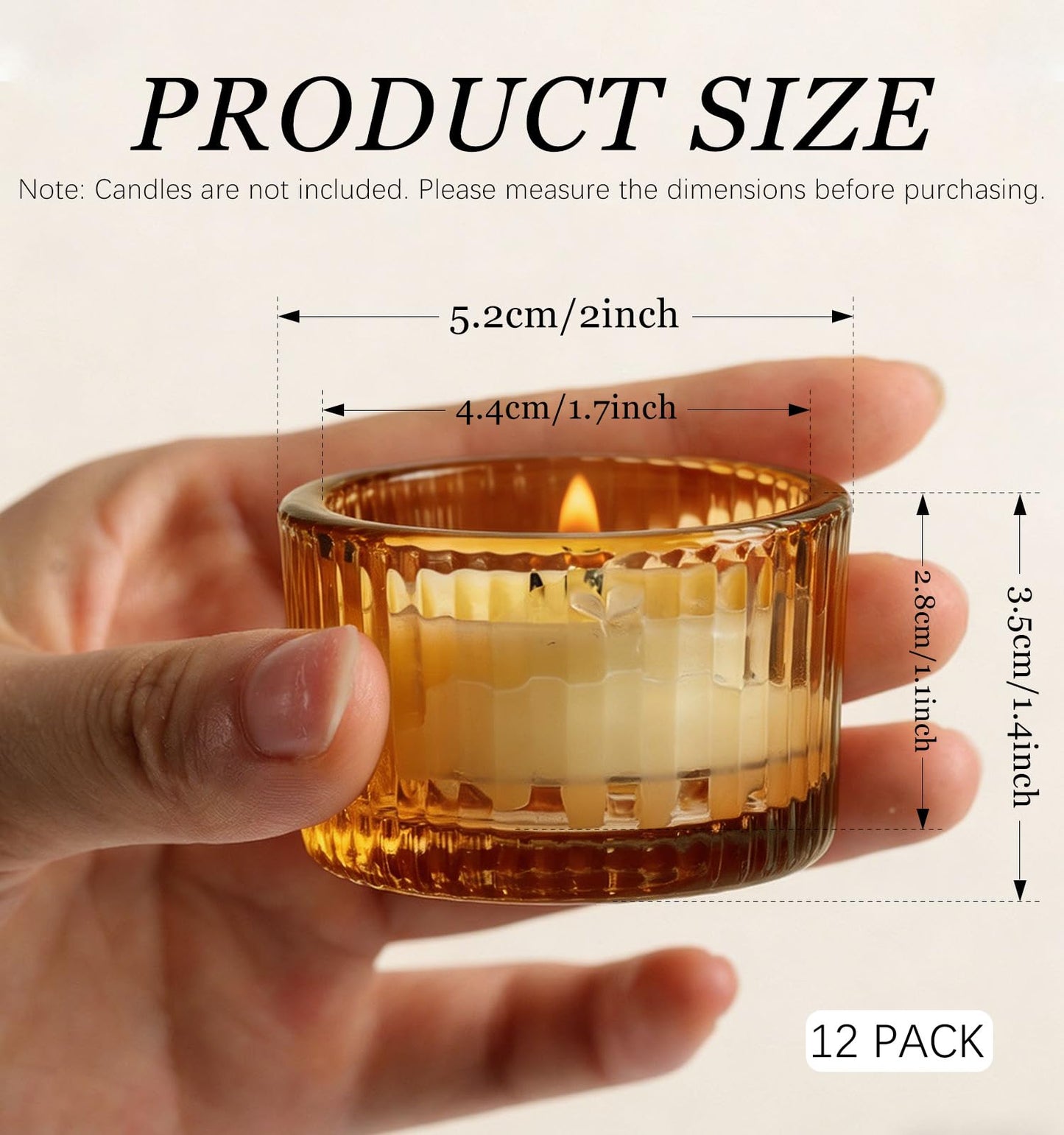 Gold Glass Votive Candle Holders 12 Pack, Small Glass Cups for Tea Lights, Wedding Centerpieces, Table Decorations, Home Decor, Party Favors, Bulk Set of 12
