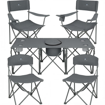 Camping Chair Set of 5,Outdoor Folding Lawn Chairs with Table for Adults,Heavy Duty Collapsible Chair Include Four Single Chairs and Camping Table with Cooler Bag for Travel Fishing Sport Picnic,Grey