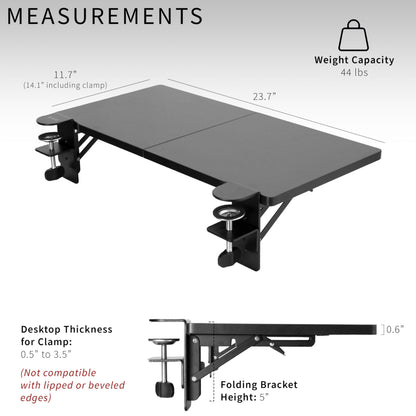 VIVO Clamp-on 6 x 9 inch (11 Including Clamps) Desk Extender, Wrist Support, Armrest Tray, Table Mount for Sit Stand Desks, Black, DESK-EXT09