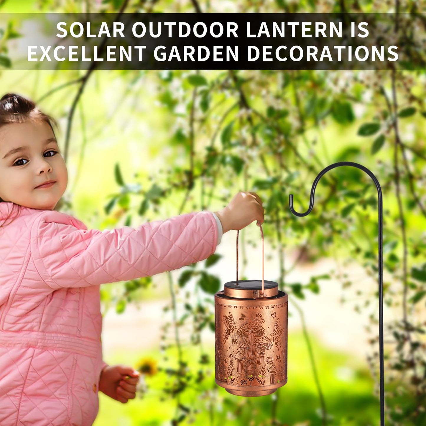 Solar Lanterns Outdoor Waterproof Mushroom Butterfly Garden Decor Gifts for Women Mon Grandma Metal Hanging Solar Lights Decoration for Outside LED Lanterns for Yard Patio Lawn