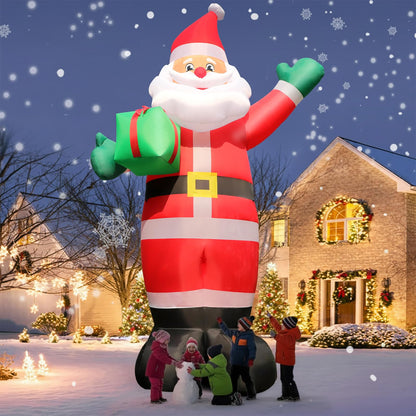 10 FT Christmas Inflatable Santa Claus Outdoor Decorations, Blow Up Santa Claus Holding Gift Box for Xmas Outside Decor, Giant Santa with Bright LED Lights for Yard Patio Garden Lawn Holiday Party