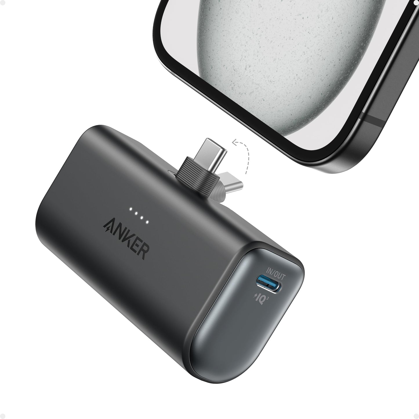 Anker Nano Power Bank, Mini Portable Charger with Built-In Foldable USB-C Connector, 5,000mAh Battery Pack 22.5W, For iPhone 17/16, Samsung S23 Series, Note20 Series, Huawei, iPad, AirPods, and More