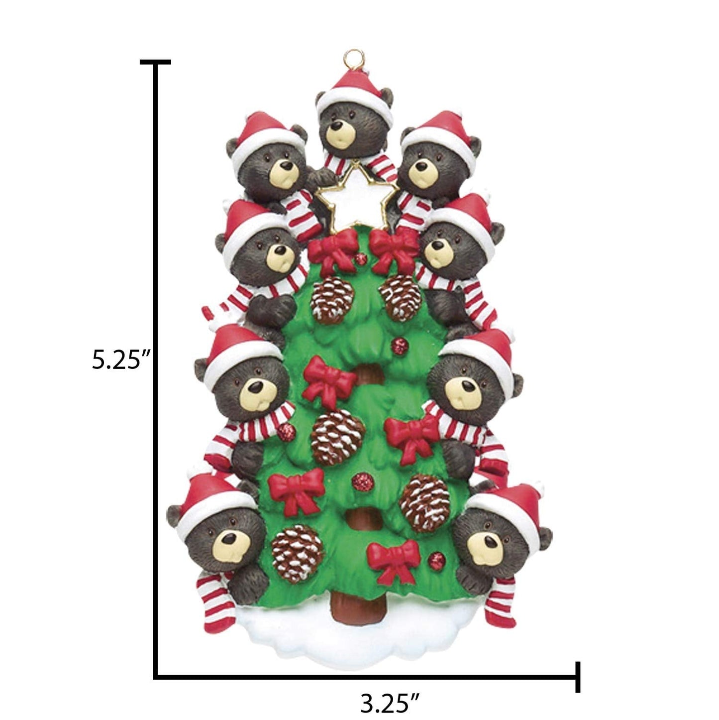 3D Black Bears Family of 9 Ornament 2025 Personalized Family Christmas Ornaments 2025 | Xmas Tree Decorating Bears Personalized Tree Ornaments for Grandchildren Siblings & Grandkids of Nine Ornament