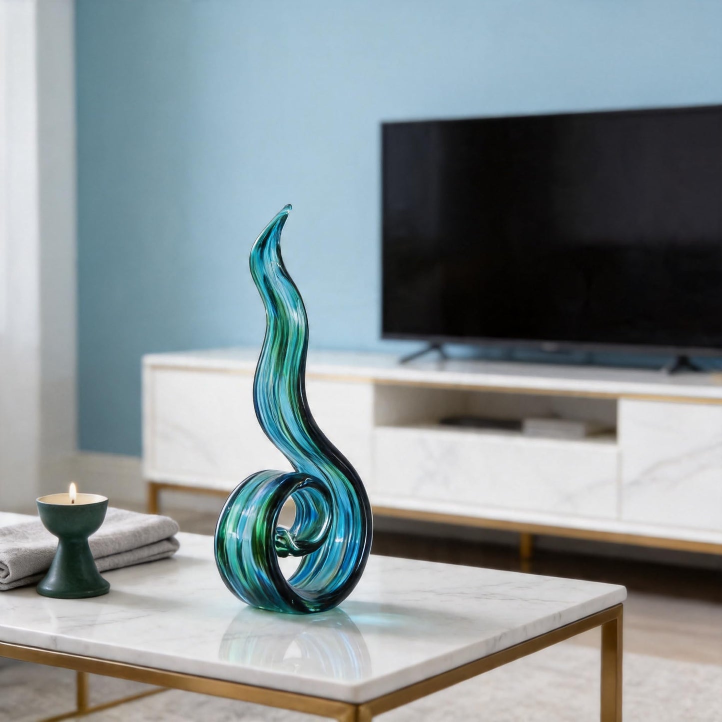 DOVDOV Hand Blown Glass Sculptures, Abstract Glass Figurines, and Green Glass Art Decorations Perfect for Decorating Coffee Tables, TV Stands, vanities, entryways, Offices, and Bookshelves.