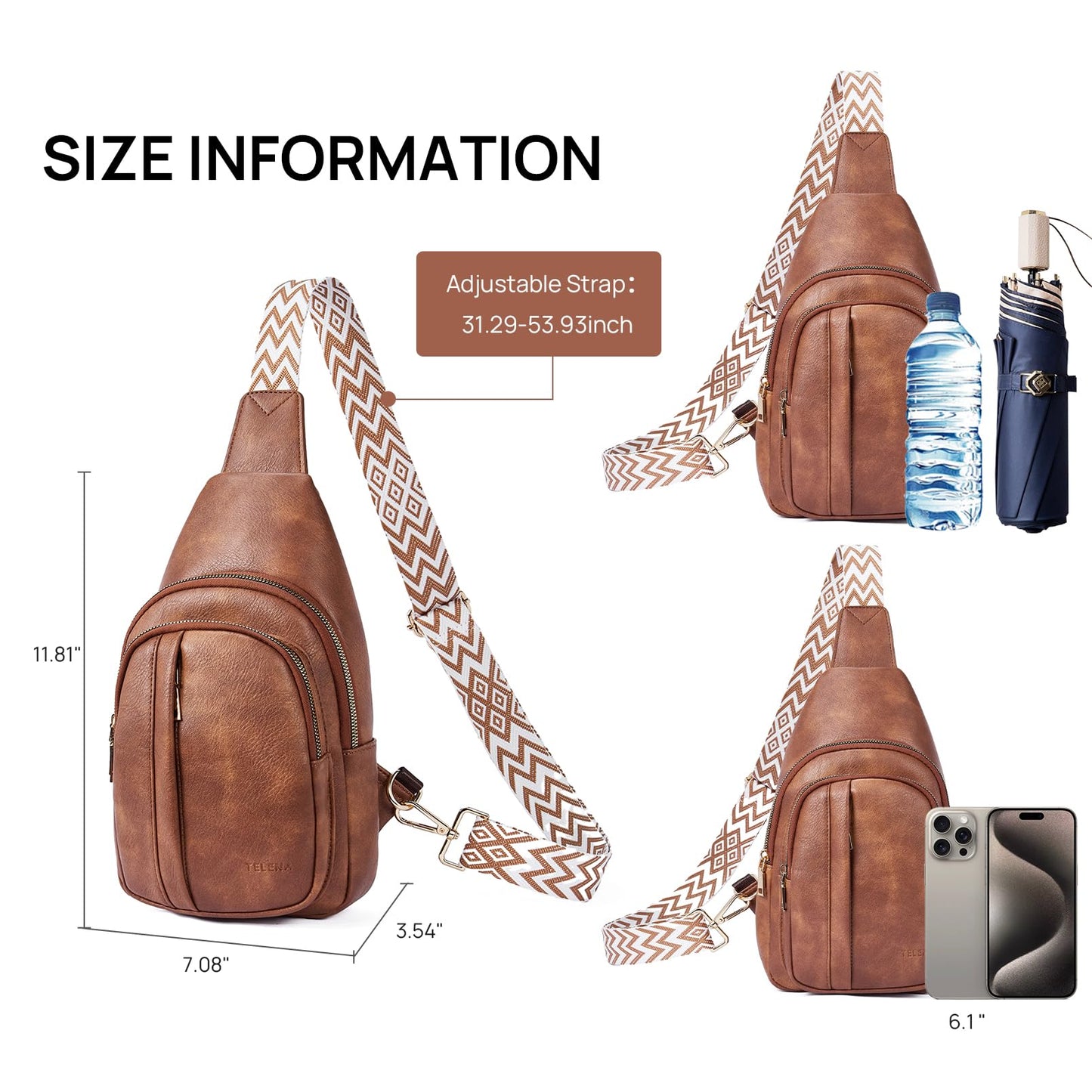 Telena Crossbody Sling Bags for Women, PU Leather Fanny Packs Cross Body Bag for Woman