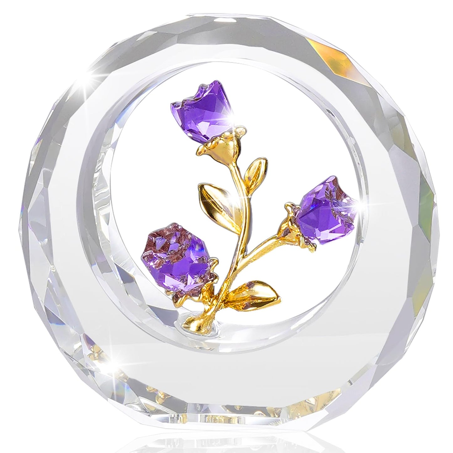 RONG KRISTO Purple Crystal Rose Ornament Glass Rose Flower with Stems Romantic Flowers Gifts for Women with Gift-Box