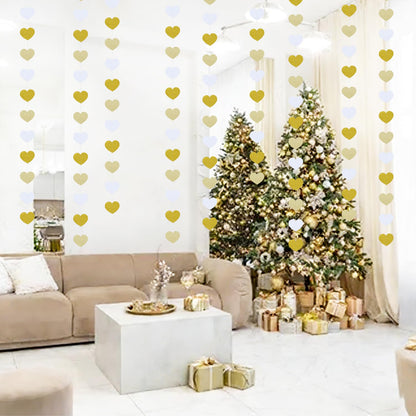 White Gold Champagne Party Decorations Garland-Hanging Christmas Paper Heart Streamer Banner,Birthday Neutral Baby Bridal Shower Engagement Wedding Bachelorette Anniversary 52FT Supplies Joylune