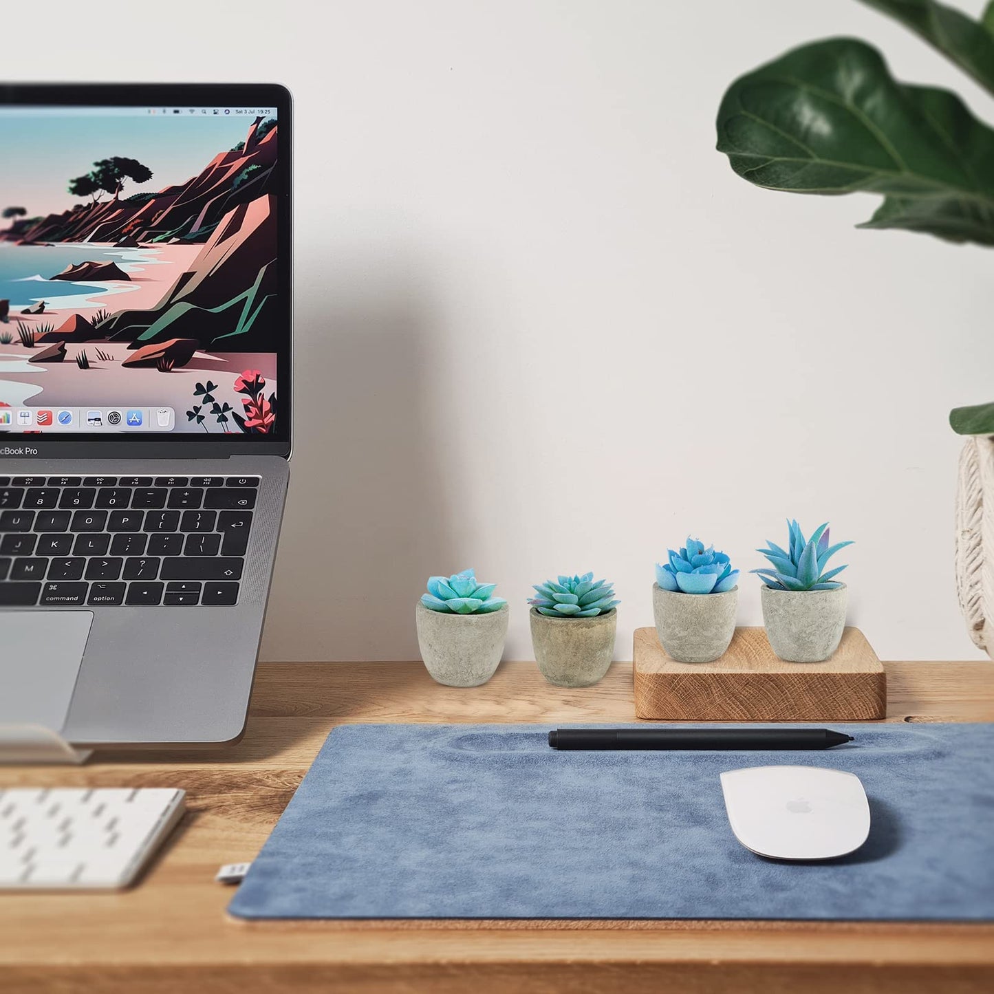 LUZOGA Set of 4 Blue Fake Succulents Potted, Mini Succulents Plants Indoor, Blue Decor Small fakeplants for Shelves Home Office Table Bathroom Bedroom Kitchen Desk Decor Shelf Decor