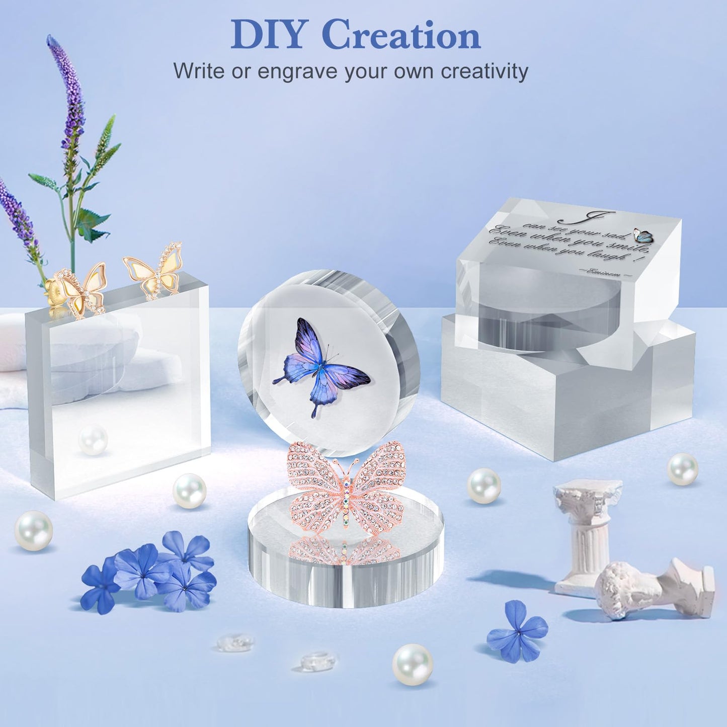 SAMYUCHO Acrylic Blocks 3 X 3 X 2 Inch 4 Pcs Acrylic Base Stand for Display Clear Block Square Riser Display Stands Pedestal Polished Cube for Jewelry trophy Props Collection Ring