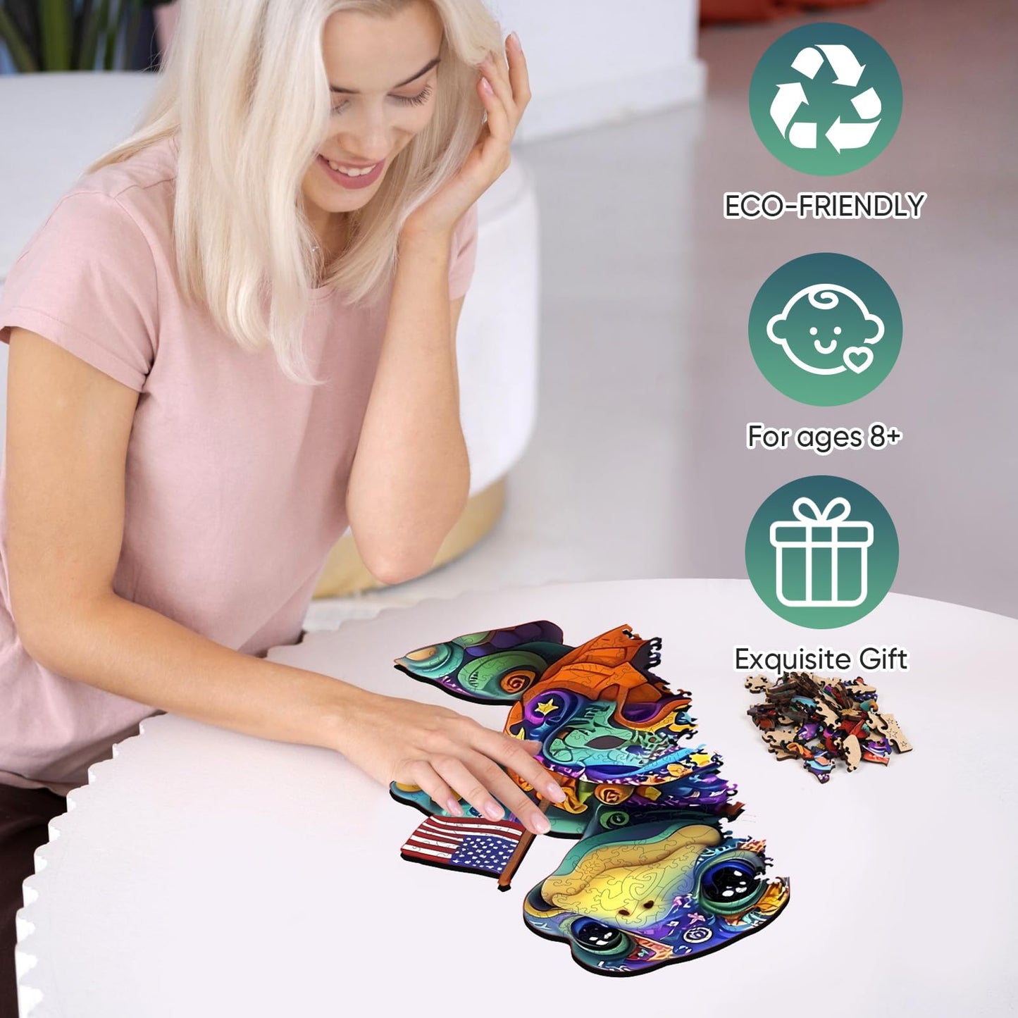 Mocfesk Sea Turtle Wooden Puzzles, Unique Shaped Ocean Jigsaw Puzzles for Kids and Adults, Animal Puzzles 205 Pieces with Wooden Gift Box, Family Game 11.4'' x 9.2''