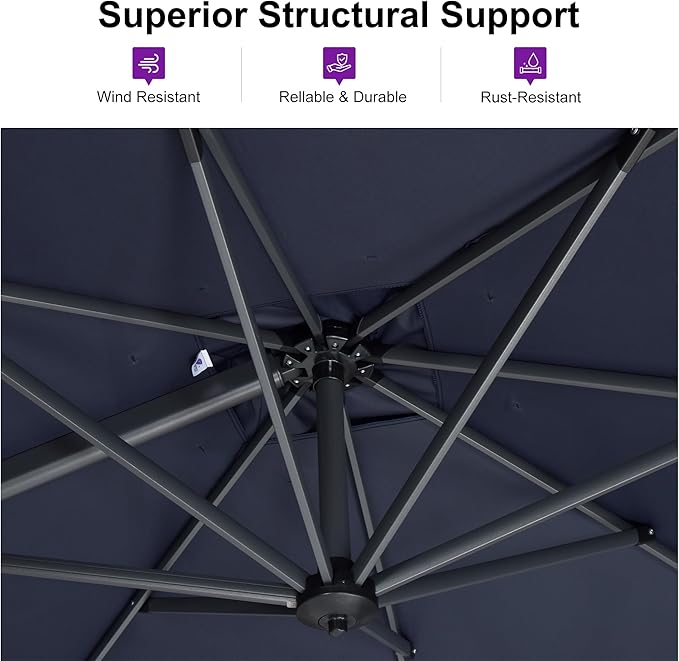 PURPLE LEAF 8 Feet Square Cantilever Umbrella Patio Umbrella with Base Outdoor Umbrella Aluminum Offset with 360-degree Rotation for Garden Deck Pool Patio, Navy Blue