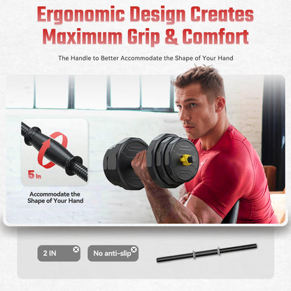 FEIERDUN Adjustable Dumbbells, 20/30/40/45/70/90lbs Free Weight Set with Connector, 5 in1 Dumbbells Set Used as Barbell, Kettlebells, Push up Stand, Weight Plate, Fitness Exercises for Home Gym Suitable Men/Women