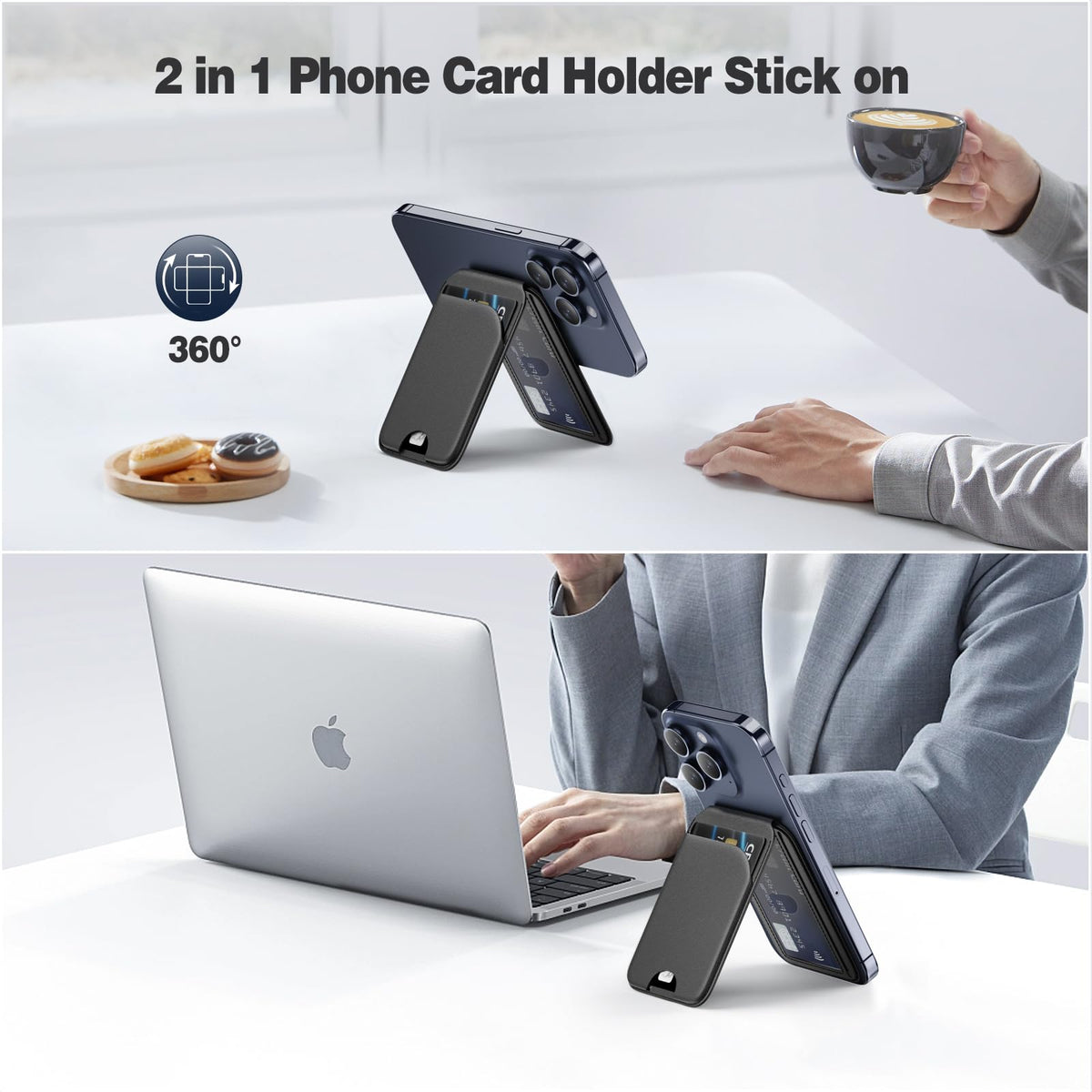 QYQBOON Mag-Safe Wallet Magnetic Wallet for Phone Lightweight Magnetic Phone Pouch Stand Adjustable Leather Mag-Safe Card Holder for iPhone 17/16/15/14/13/12 Series, Not for iPhone 13/12 Mini (Black)
