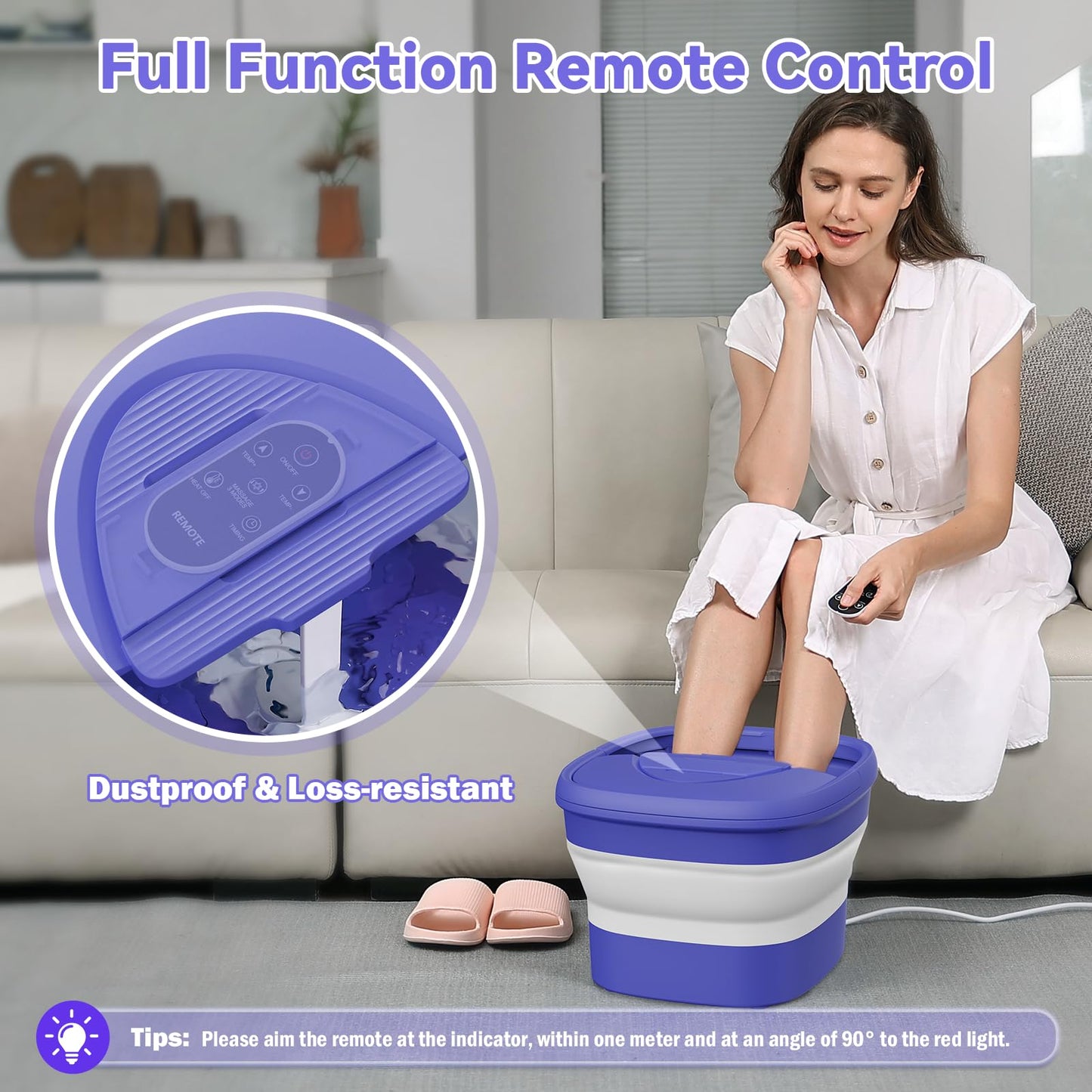 Collapsible Foot Spa with Heat and Remote, Heated Foot Bath Massager with Timer, and 24 Motorized Shiatsu Massage Balls, Foot Soaking Tub Supports Hot/Cold Water Soaking