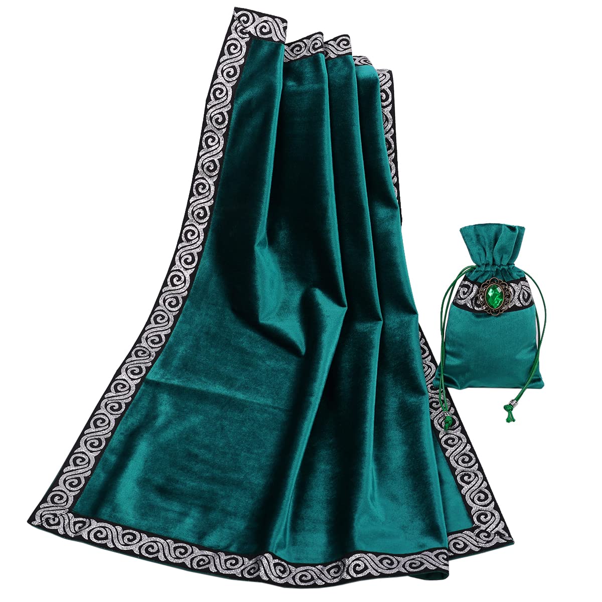 BLESSUME Wicca Square Altar Tarot Table Cloth for Reading with Card Pouch 24.4 * 24.4 inch (Green 1)