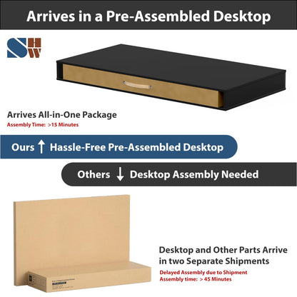 SHW 48-Inch Electric Height Adjustable Desk with Keyboard Tray and 2 Drawers, Black