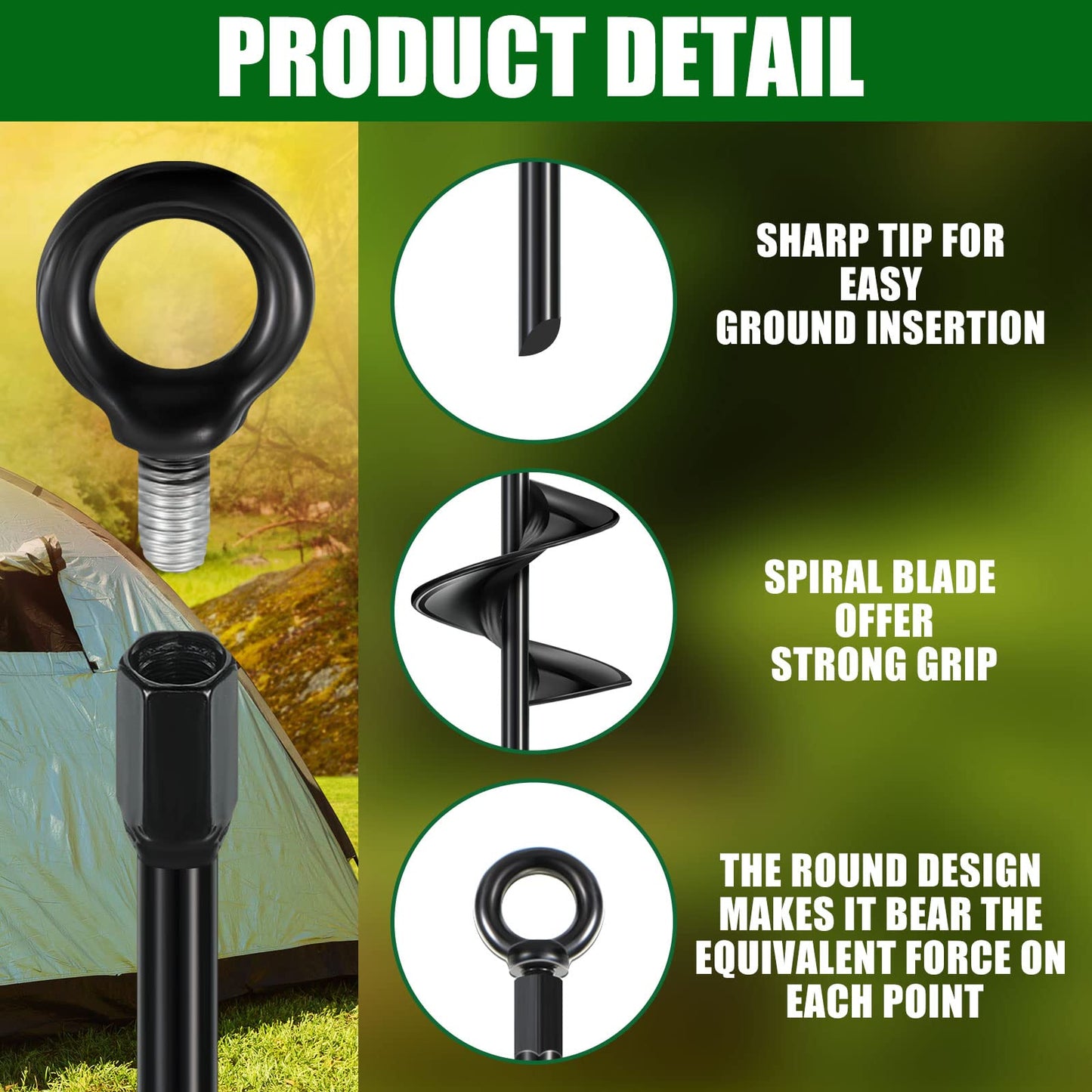 Chumia 24 Pcs 18 Inch Ground Anchor Spiral Blade Heavy Duty Earth Anchors Swing Set Metal Shed Kit for Garden Securing Trees Tents Trampoline Canopies Shelters (Black)
