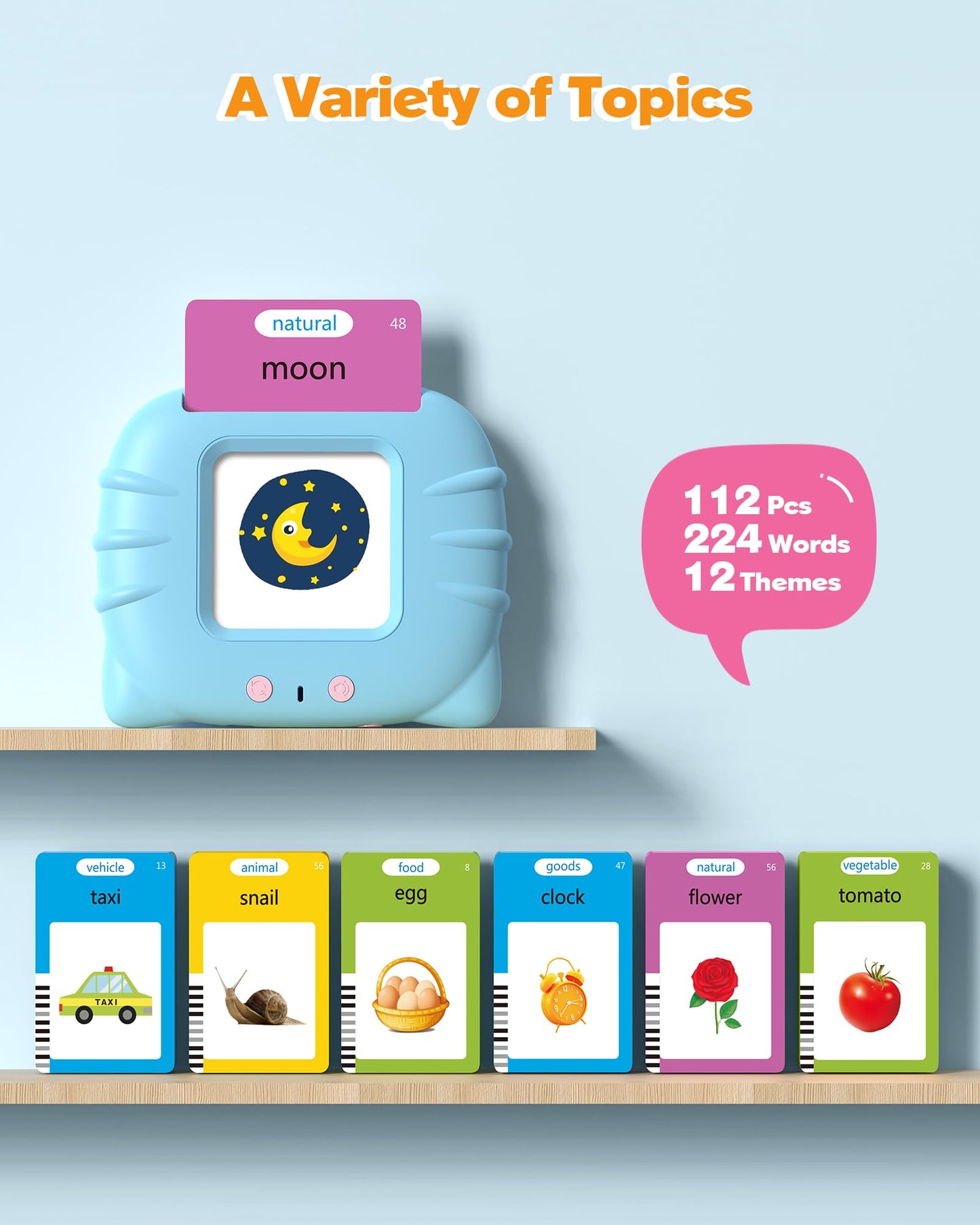 Talking Flash Cards for Toddlers 1 2 3 4 Year Olds, Montessori Language Learning with 224 Words, Pocket Speech Therapy and Autism Playthings, Children's Sensory Educational Device