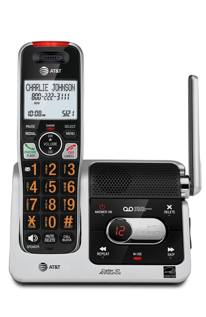 AT&T BL102-2 DECT 6.0 2-Handset Cordless Phone for Home with Answering Machine, Call Blocking, Caller ID Announcer, Audio Assist, Intercom, and Unsurpassed Range, Silver/Black
