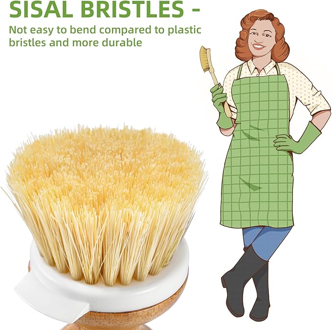 SUBEKYU Dish Brush, Bamboo Dish Scrubber Brush Set
