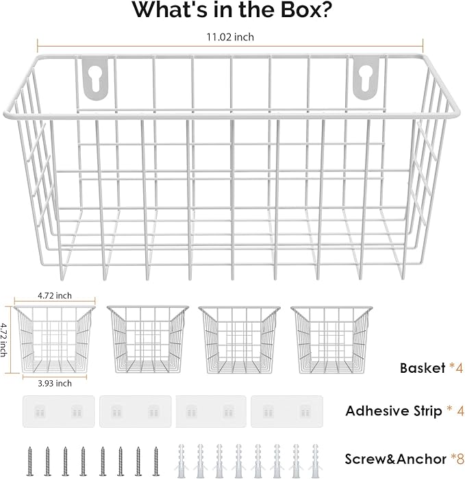 MaraFansie Hanging Kitchen Baskets Wire Storage Basket Adhesive and Screws