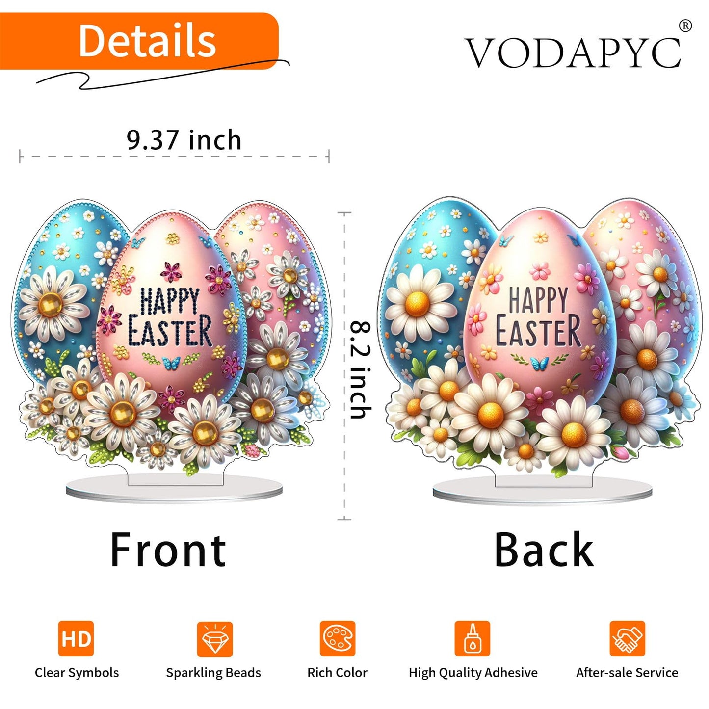 VODAPYC Easter Diamond Art Tabletop, DIY Stand Up Double Sided Special Shaped Partial Diamond Art Desktop Ornaments for Home Decor(Happy Easter Egg)
