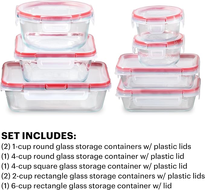 Pyrex Freshlock Glass Food Storage Containers Set, Airtight & Leakproof Plastic