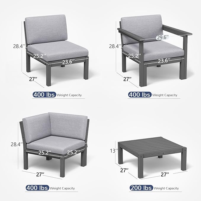 Stoog 6-Piece Modular Outdoor Sectional Sofa Set, All-Weather Patio Furniture