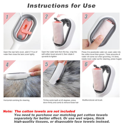 Water Brush for Cats Dogs, 4 in 1 Pet Grooming Bath Brush, 2 in 1 Cleaning Brush Cat, Wet Cat Comb, Pet Hair Removal Comb with Water Tank, Sticky Brush 2.0 (Towels Not Included)