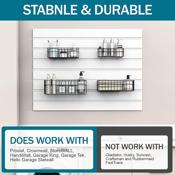 4 Pack Large Size Slatwall Baskets Set, Ventilated Metal Hanging Storage Slat