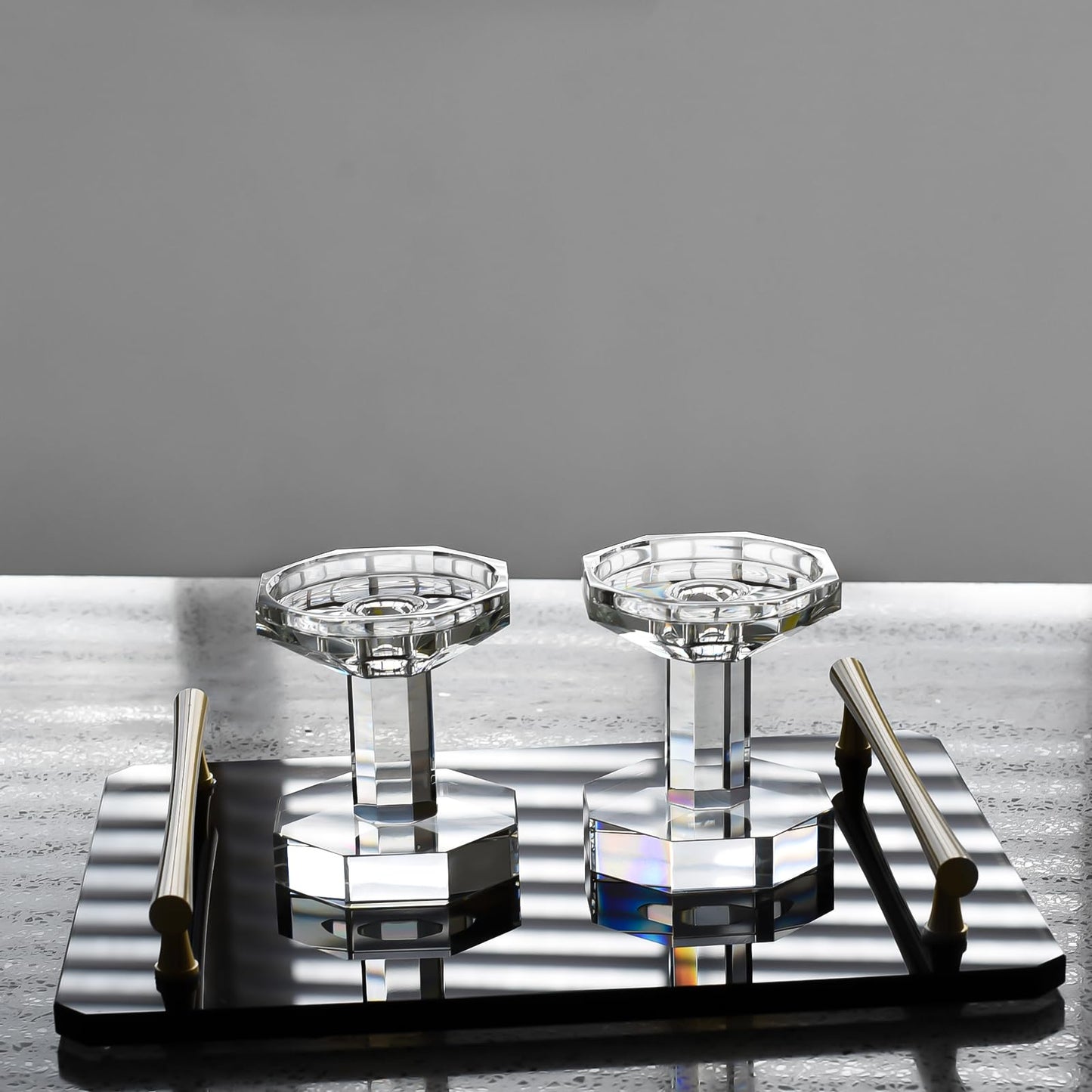 Kitcom Crystal Taper/Pillar Candle Holders Set of 2, 4.1 Inches Height, Heavy Solid Hand Cut Candlesticks Set, Table Centerpieces for Home Decor, Clear
