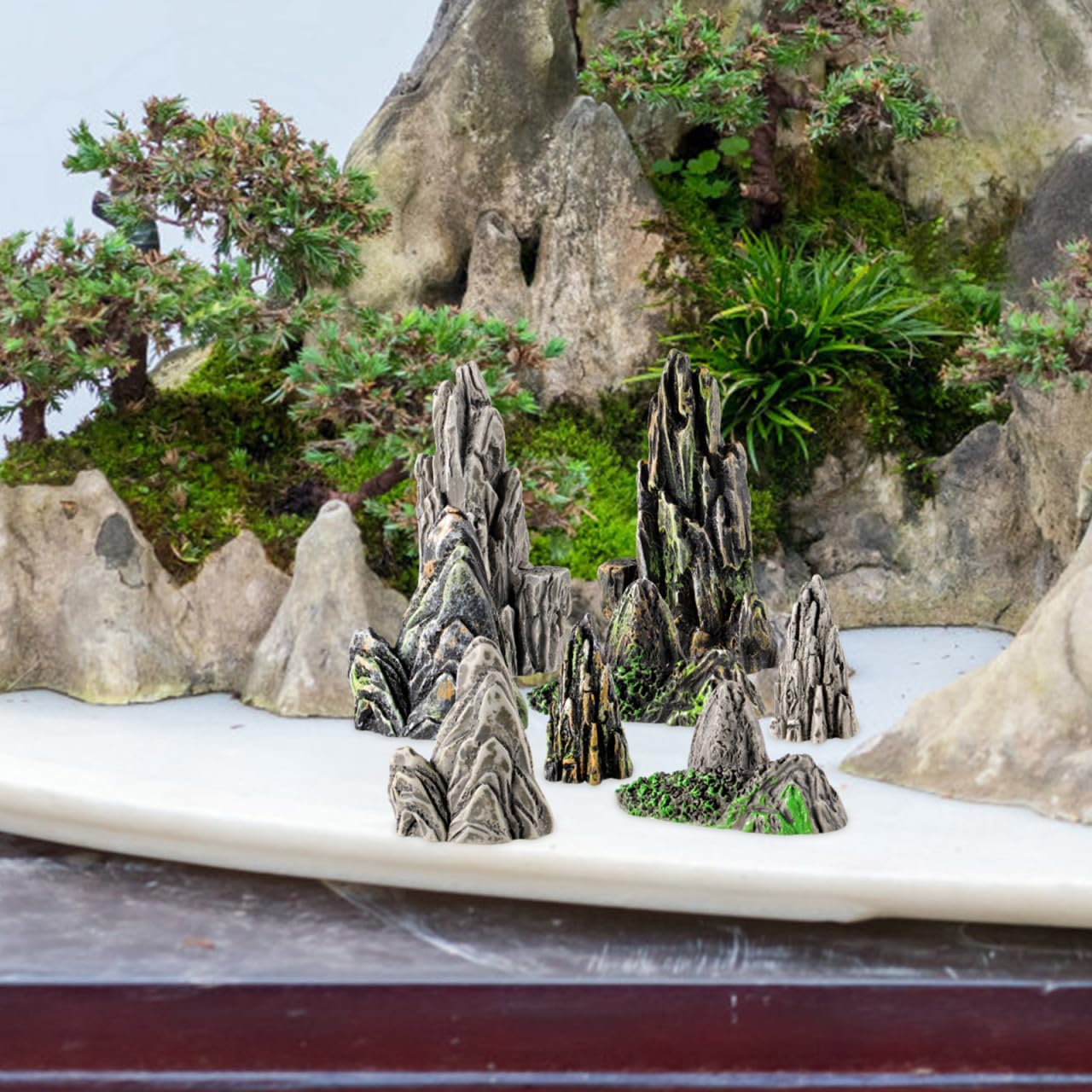 Toddmomy 8Pcs Miniature Mountain Models, 1.5" Resin Rockery Stones for Aquarium Decor, Zen Garden Accessories, Bonsai Ornaments for Fish Tank
