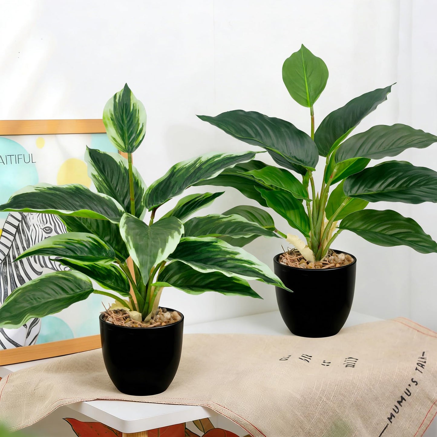 VUAHAUL 2 Pack Artificial Potted Plants, 16" Fake Plants Indoor in Black Pots for Home Bathroom, Office Desk, Shelf - Realistic Faux Greenery for Living Room, Kitchen, Farmhouse Decor