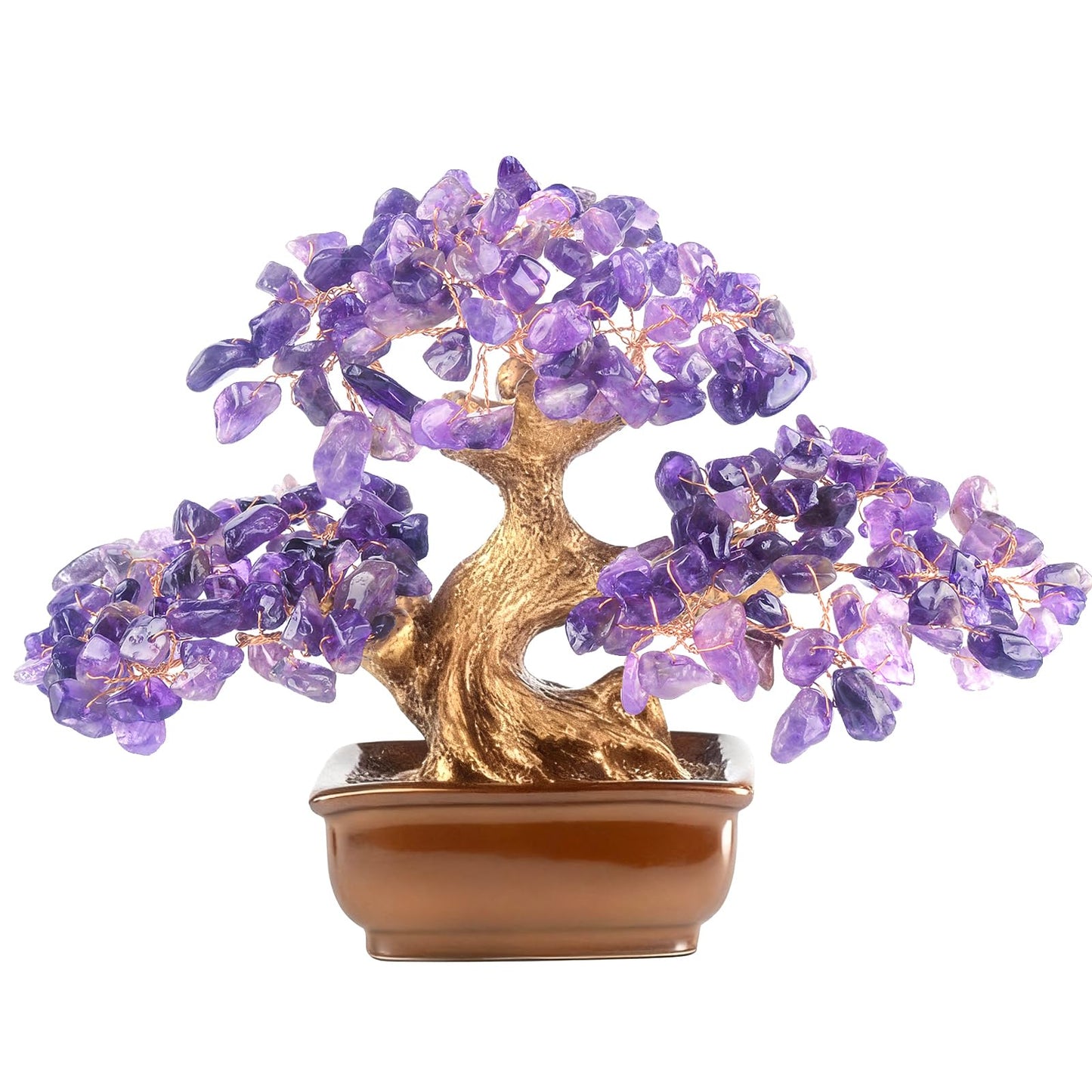 MASGEMES Amethyst Crystal Tree Bonsai – Handmade Tree of Life with Natural Amethyst Gemstones – Feng Shui Money Tree Chakra Healing, Spiritual Growth & Positive Energy Decor Gift 6 Inches