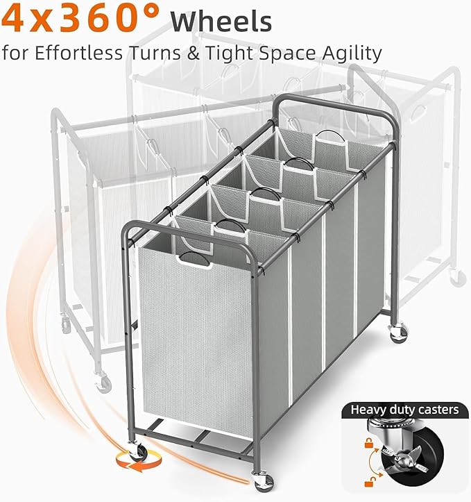 ROMOON Laundry Hamper Sorter Cart: 4-Section Organizer