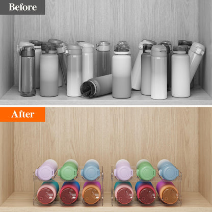 Lifewit Stackable Water Bottle Organizer for Cabinet, Plastic Bottle Holder Fits Bottles & Tumblers up to 3.8" Diameter, Pantry, Countertop & Fridge, Holds 6 Bottles