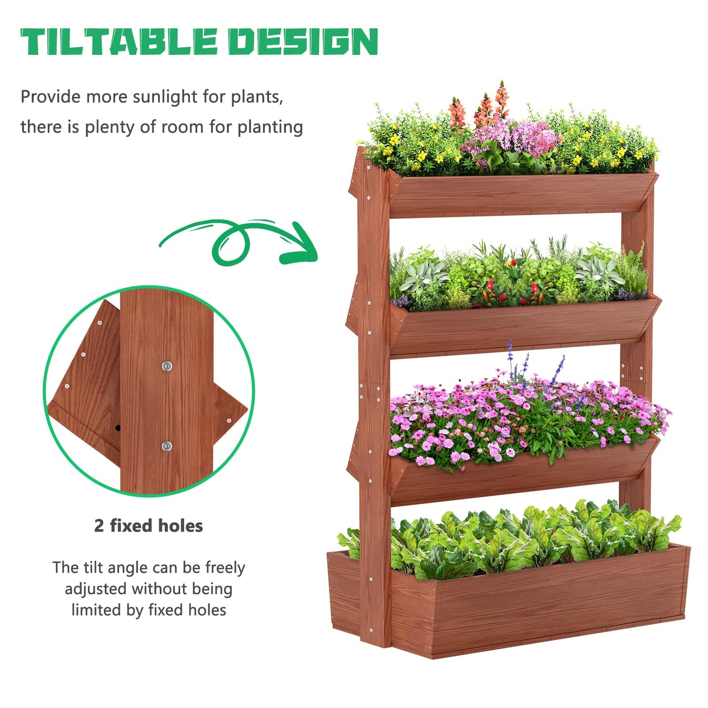DoCred Vertical Wooden Raised Garden Bed, 4 Tier Garden Planters Freestanding Wood Plant Stand Flower Rack Wooden Planter Box for Plants Herbs Flowers Vegetables Outdoor Indoor Gardening