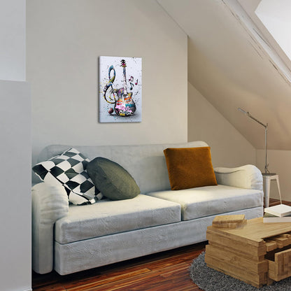 KREATIVE ARTS Guitar Canvas Painting for Music Studio and Room Decor Framed Artwork Graffiti Style Music Note Wall Art 16x24 Inch Stretched Canvas Ready to Hang