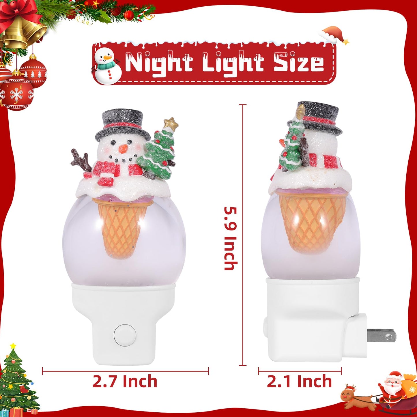 Yuxelulmai Christmas Snowman Night Light Plug into Wall Swirling Glitter USB Portable Christmas Decorative Night Light Decoration for Bedroom Kitchen Living Room Holiday Decor (Snowman Cookie Cone)