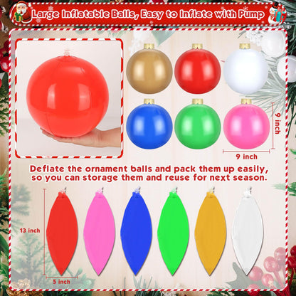 Flasoo 12 Pack Inflatable Christmas Ornaments for New Year Festive, Large Blow up Christmas Balls for Front Door Yard Tree Hanging Decoration (9 Inch)