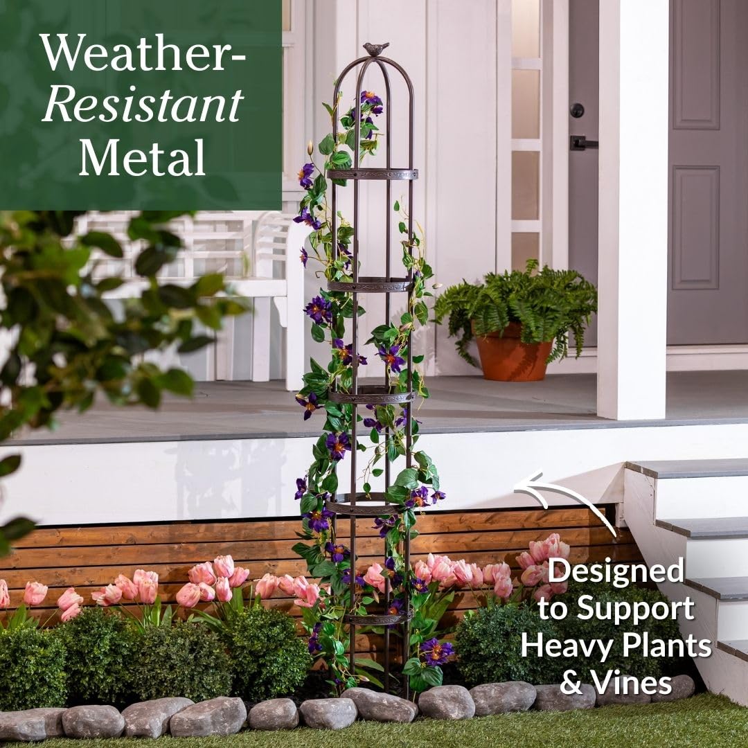 Evergreen 7 Feet Garden Metal Garden Obelisk Trellis for Climbing Plants Outdoor | Indoor Plant Trellis for Potted Plants | Floral Pattern Arch Trellis | Bronze