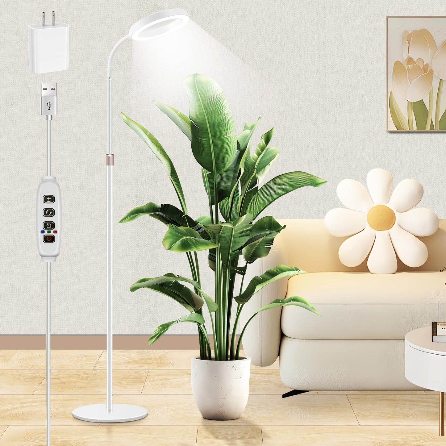 Floor Grow Lights for Indoor Full Spectrum Plant Lighting with Adjustable 67" Stand for Growing Large Tall Plants 3/9/12H Timer,3 Light Modes, 10 Dimming