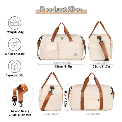 FIORETTO Women's Gym Duffle Bag with Shoes Compartment, 30L Capacity, Ideal for Travel, Gym, Sports, Duffel, Weekender, Beige& Brown