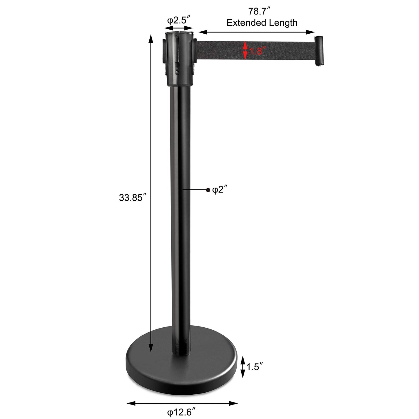 New Star Foodservice 54590 Stanchions, 36-Inch Height, 6.5-Foot Retractable Belt, Set of 2, Black Belt