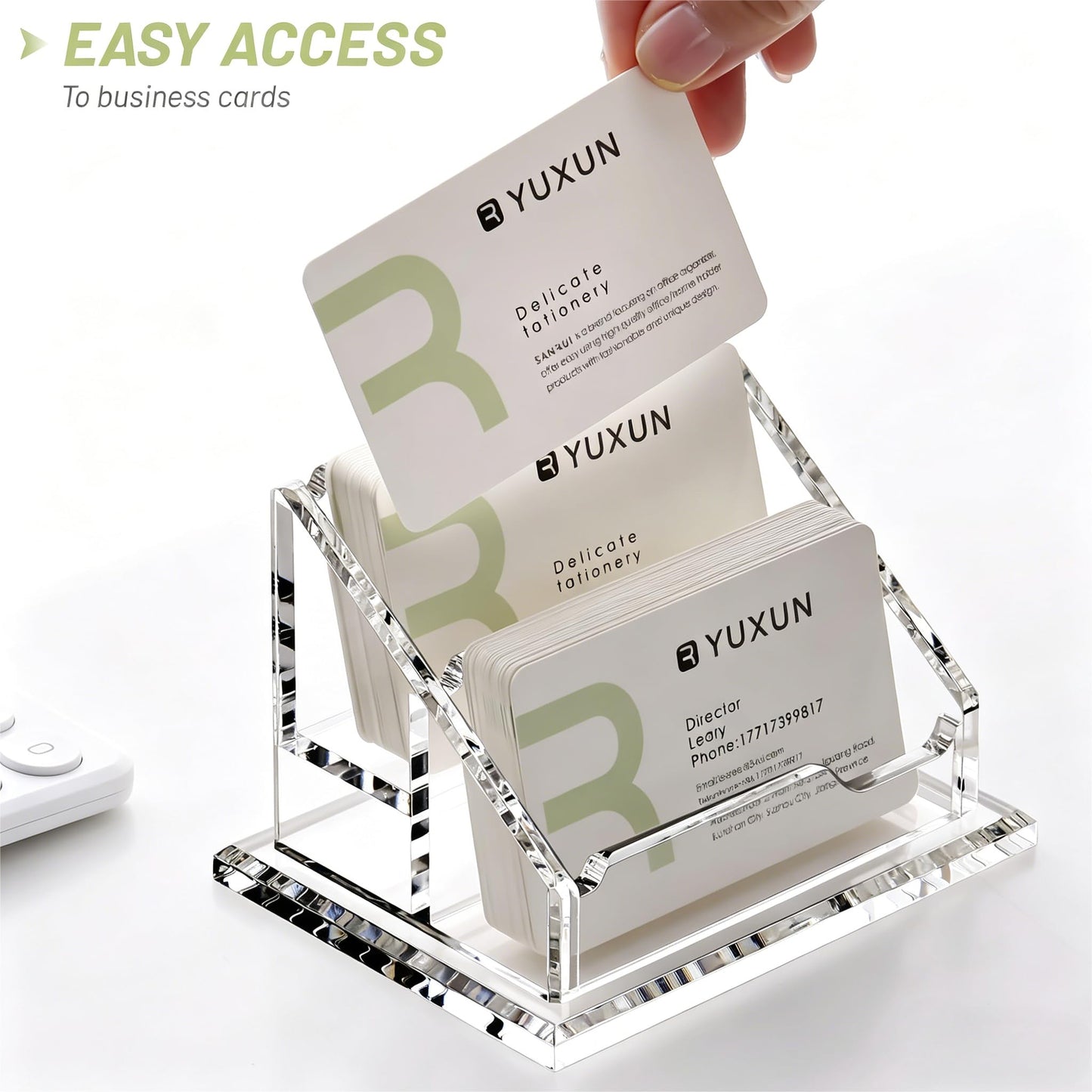 YUXUN Business Card Holder for Desk-2 Tier 2 Slot, Acrylic Business Card Holder for Women Men, Multiple Business Card Display Stand for Exhibition, Home, Office