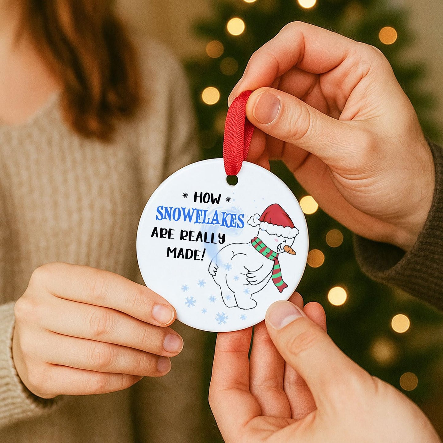Funny Snowman Christmas Ornament, How Snowflakes are Really Made Gag Ornament 2026, White Elephant Gifts for Adults, Hilarious Fart Joke Holiday Tree Decoration for Men Women