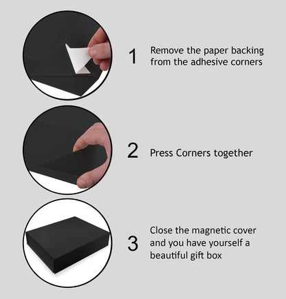 2 Pack Black Hard Gift Box with Magnetic Closure Lid 7" x 5" x 1.6" Rectangle Boxes For Gifts With Black Glossy Finish (Black, 2 Boxes)