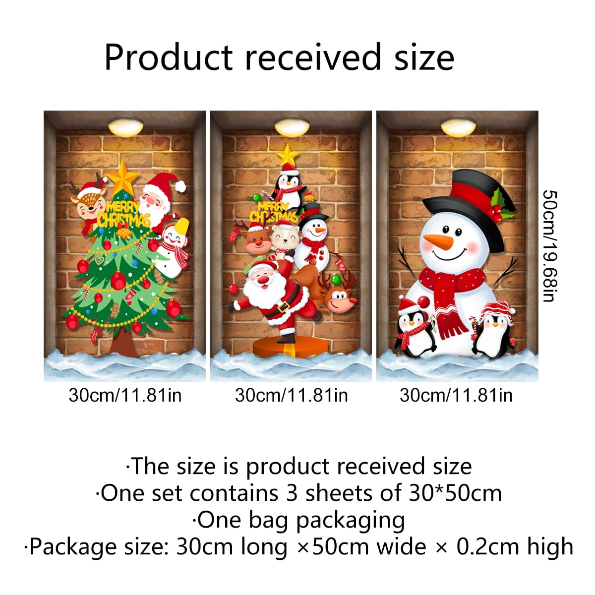 3 Pcs Christmas Wall Decals Christmas Tree Snowman Santa Claus Faux Closet Wall Stickers 3D Realistic Wall Art Mural for Xmas Holiday Festival Party Supplie
