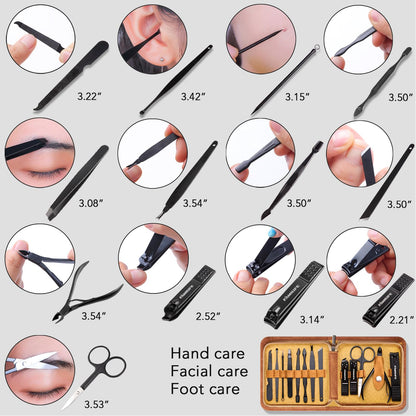 FAMILIFE Manicure Set, Nail Professional Kit Manicure Kits Nail Clipper Sets, 13PCS Stainless Steel Pedicure Sets Mens Grooming Tool, with Brown Leather Travel Case for Men