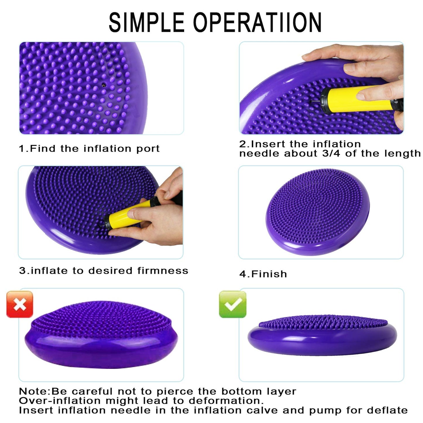 Nvzi Wobble Cushion, Balance Disc, Wiggle Seat, Balance Pads for Physical Therapy, Stability Disc, Wobble Board for Dogs, Office, with Spiky Massage Ball(Purple)